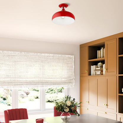 Livex Amador 1 Light Semi-Flush Mount, Red/Chrome/White Inside