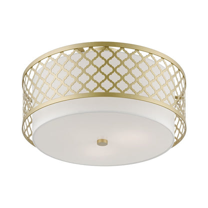 Livex Arabesque 3 Light Large Semi-Flush, Gold/Off-white/White Fabric