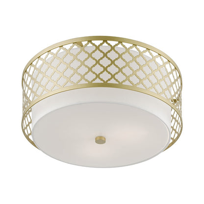 Livex Arabesque 3 Light Large Semi-Flush, Gold/Off-white/White Fabric