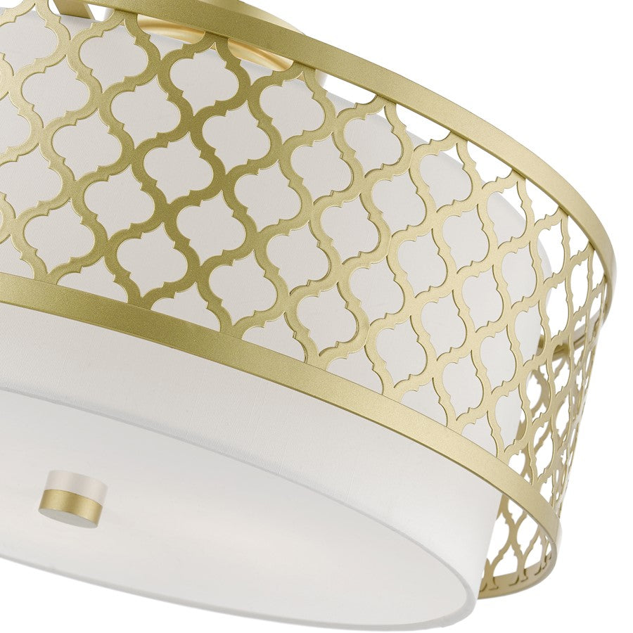 Livex Arabesque 3 Light Large Semi-Flush, Gold/Off-white/White Fabric