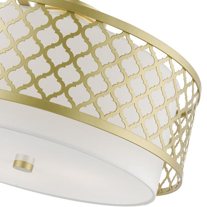 Livex Arabesque 3 Light Large Semi-Flush, Gold/Off-white/White Fabric