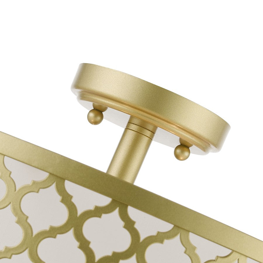 Livex Arabesque 3 Light Large Semi-Flush, Gold/Off-white/White Fabric