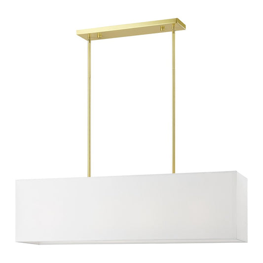 Livex Summit 4 Light Linear Chandelier, Brass/Off-white/White Fabric
