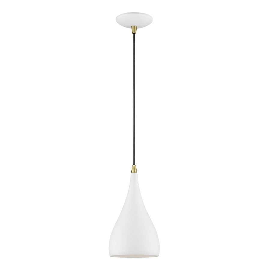Livex Amador 1 Light Mini Pendant, White/Brass/White