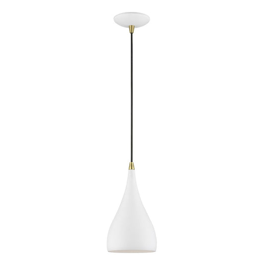 Livex Amador 1 Light Mini Pendant, White/Brass/White