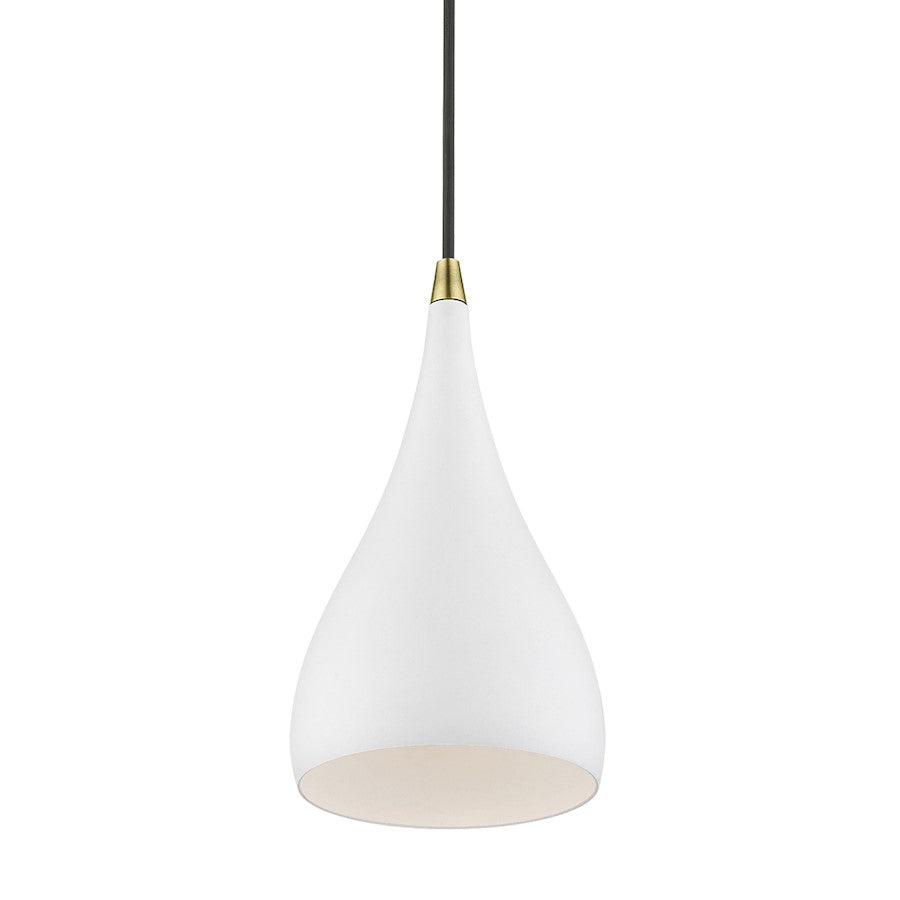 Livex Amador 1 Light Mini Pendant, White/Brass/White