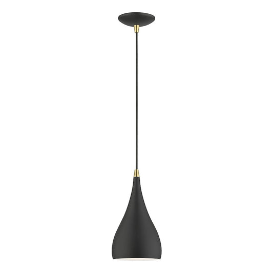 Livex Amador 1 Light Mini Pendant, Black/Brass/Black/White