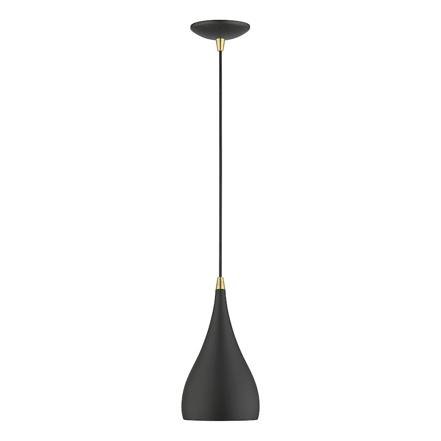 Livex Amador 1 Light Mini Pendant, Black/Brass/Black/White