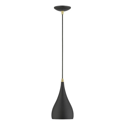 Livex Amador 1 Light Mini Pendant, Black/Brass/Black/White