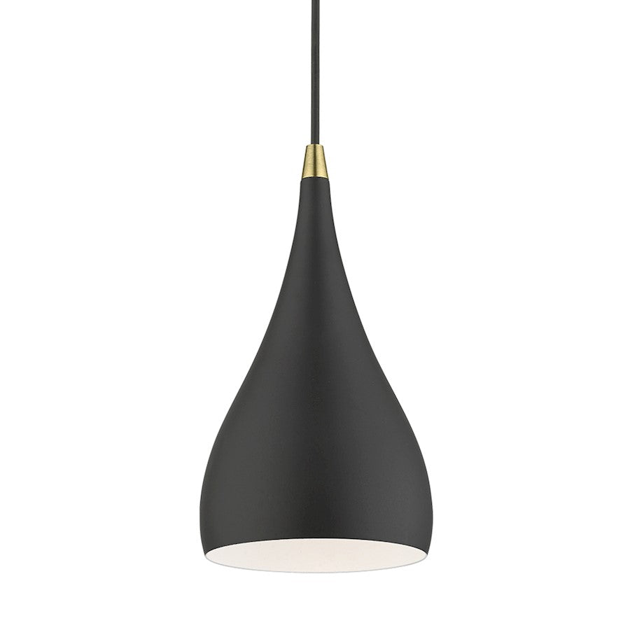Livex Amador 1 Light Mini Pendant, Black/Brass/Black/White