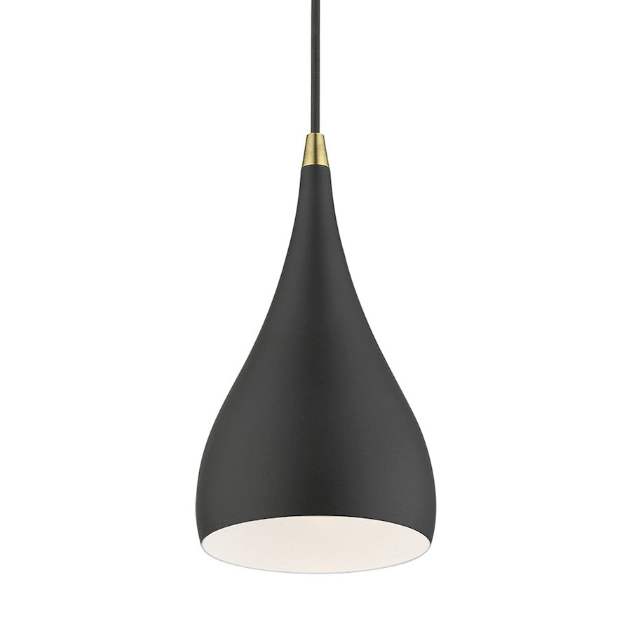 Livex Amador 1 Light Mini Pendant, Black/Brass/Black/White