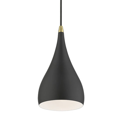 Livex Amador 1 Light Mini Pendant, Black/Brass/Black/White