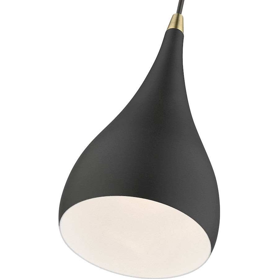 Livex Amador 1 Light Mini Pendant, Black/Brass/Black/White