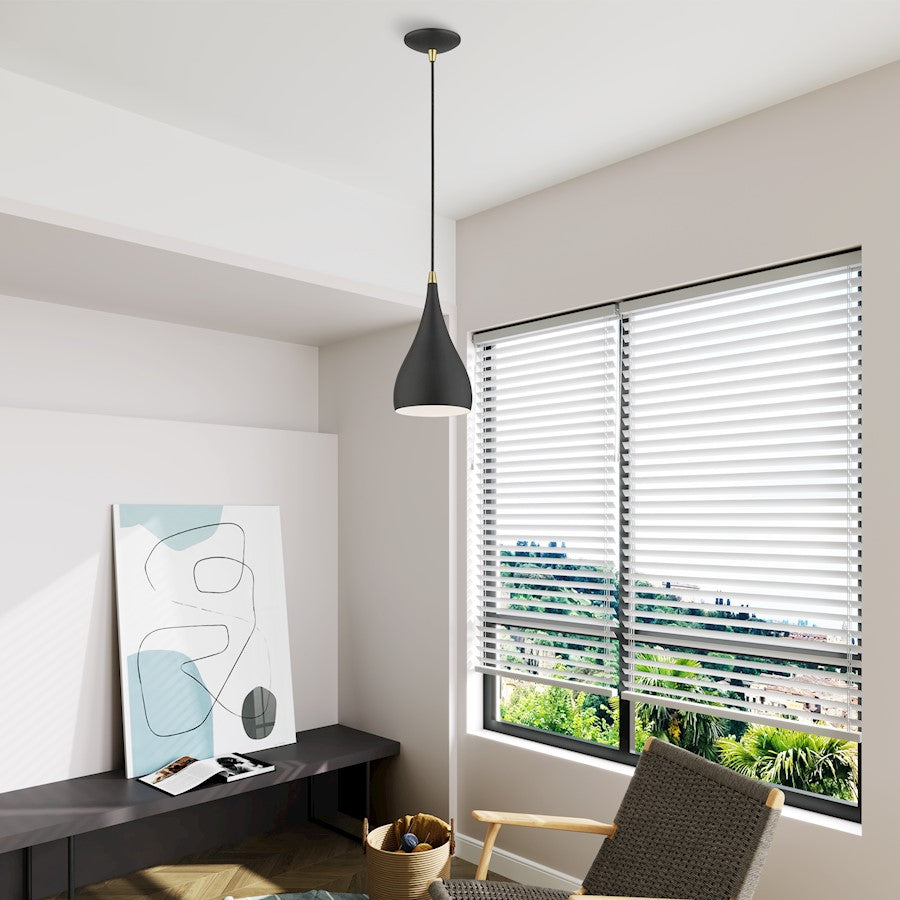 Livex Amador 1 Light Mini Pendant, Black/Brass/Black/White