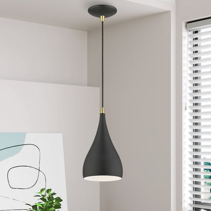 Livex Amador 1 Light Mini Pendant, Black/Brass/Black/White