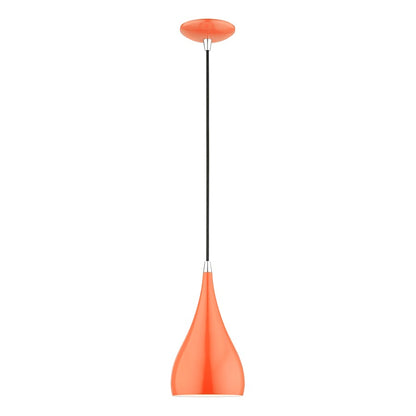 Livex Amador 1 Light Mini Pendant, Orange/Chrome/White
