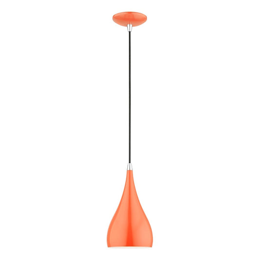 Livex Amador 1 Light Mini Pendant, Orange/Chrome/White