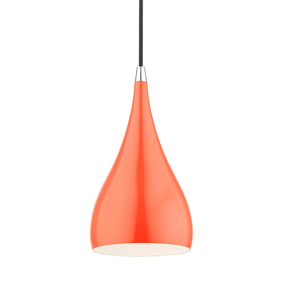 Livex Amador 1 Light Mini Pendant, Orange/Chrome/White