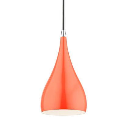 Livex Amador 1 Light Mini Pendant, Orange/Chrome/White