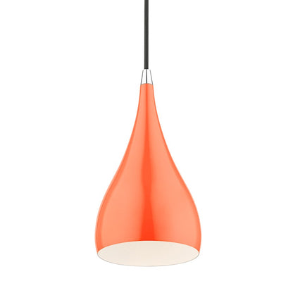 Livex Amador 1 Light Mini Pendant, Orange/Chrome/White