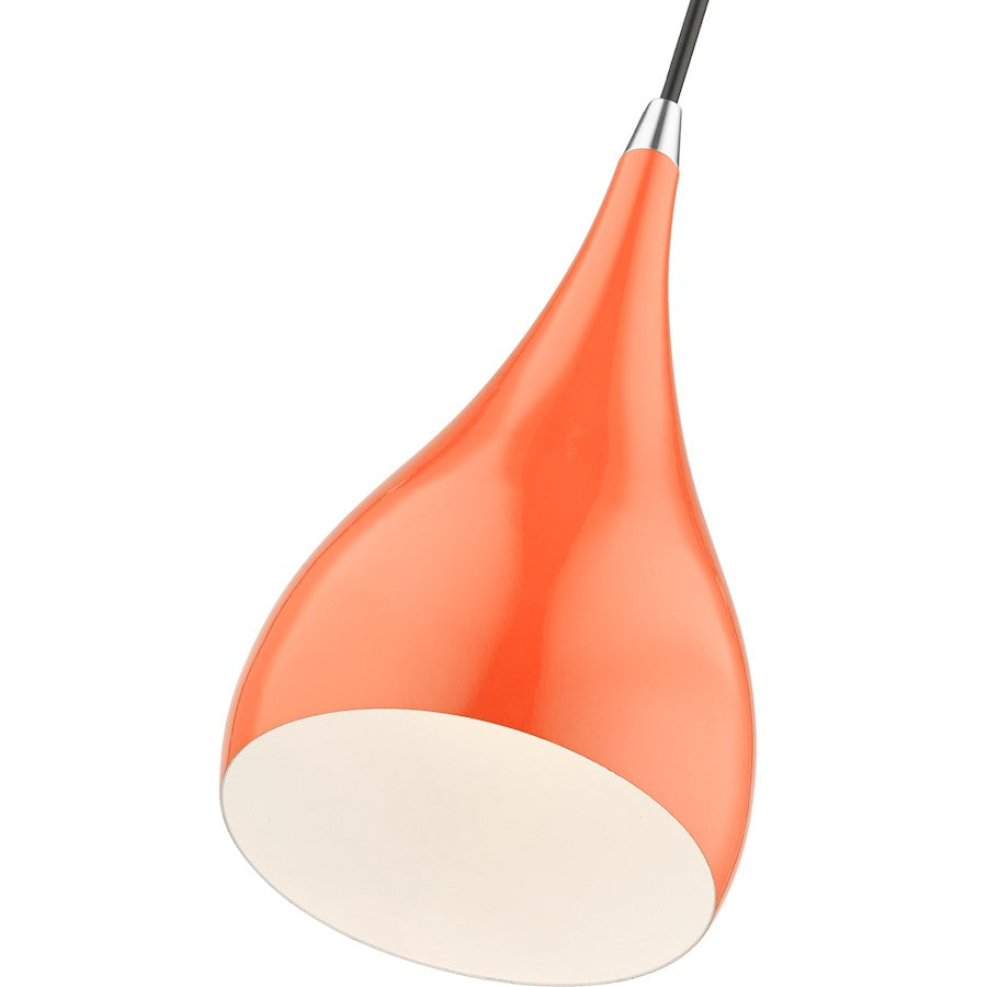 Livex Amador 1 Light Mini Pendant, Orange/Chrome/White