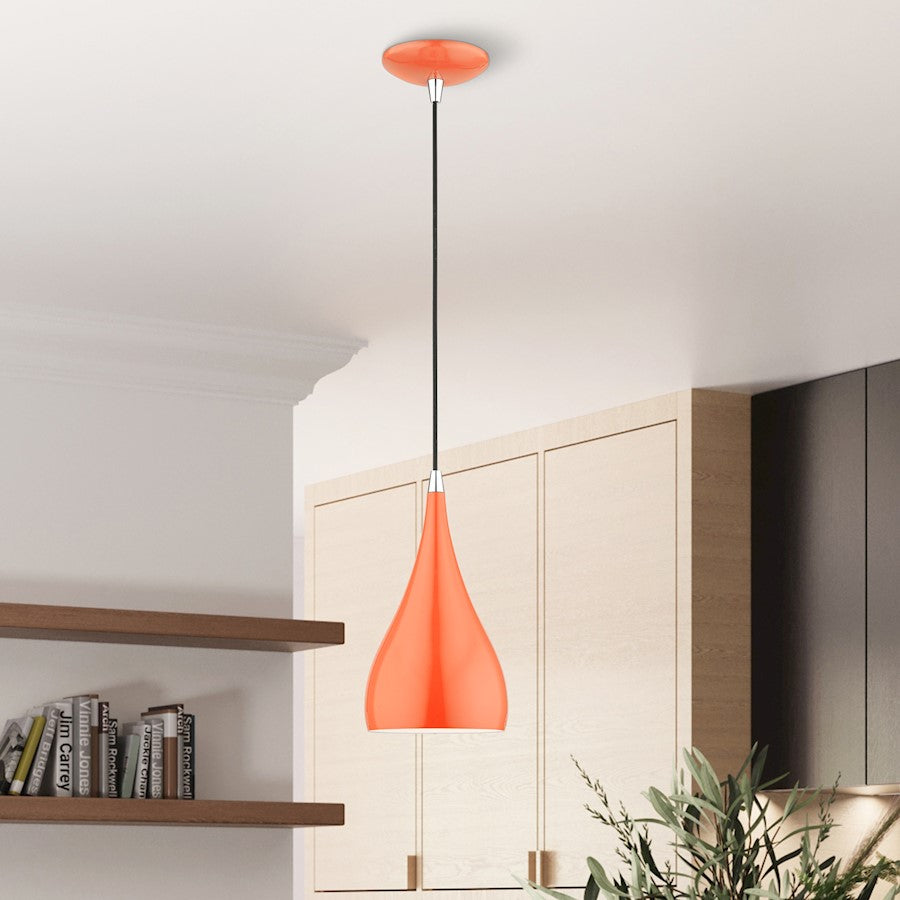 Livex Amador 1 Light Mini Pendant, Orange/Chrome/White