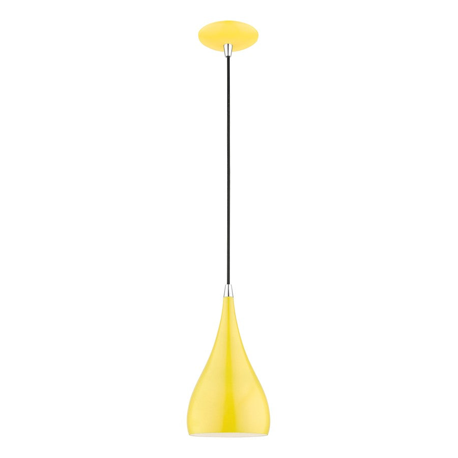 Livex Amador 1 Light Mini Pendant, Yellow/Chrome/White