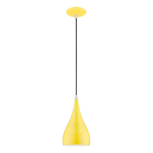Livex Amador 1 Light Mini Pendant, Yellow/Chrome/White