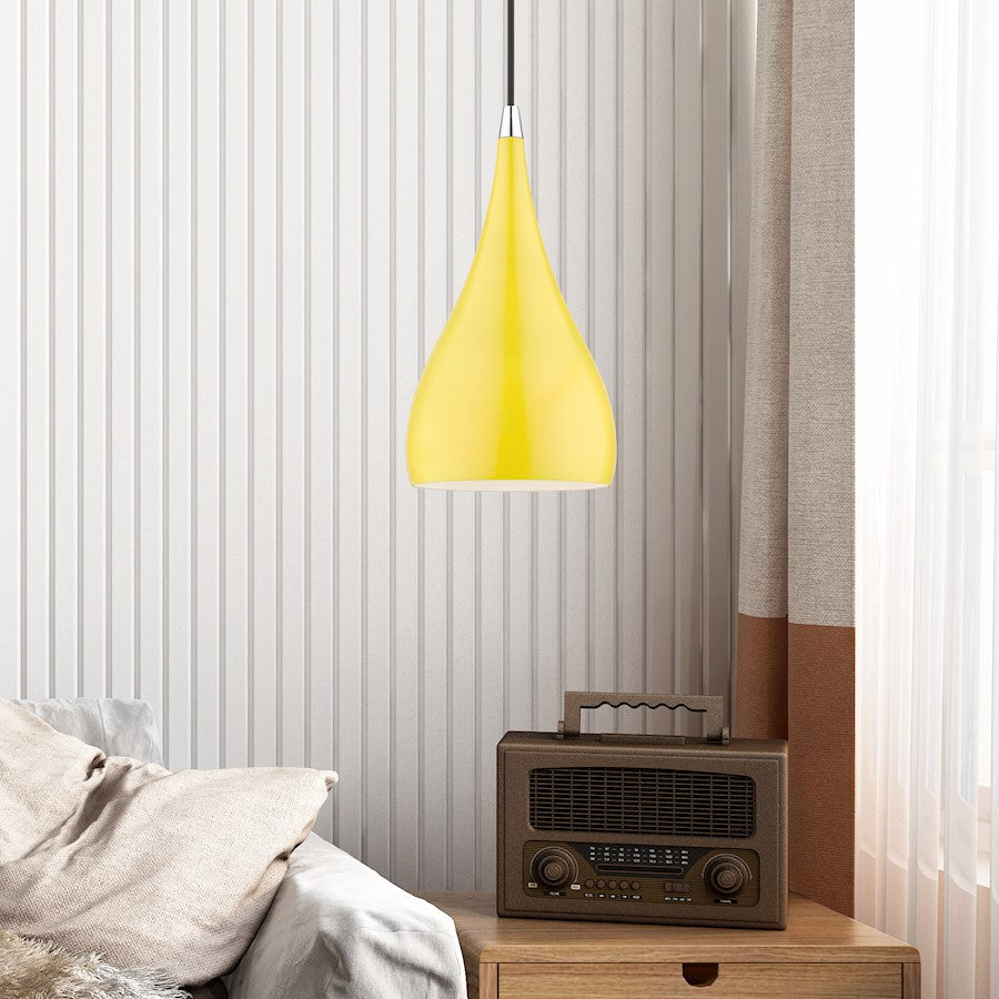 Livex Amador 1 Light Mini Pendant, Yellow/Chrome/White