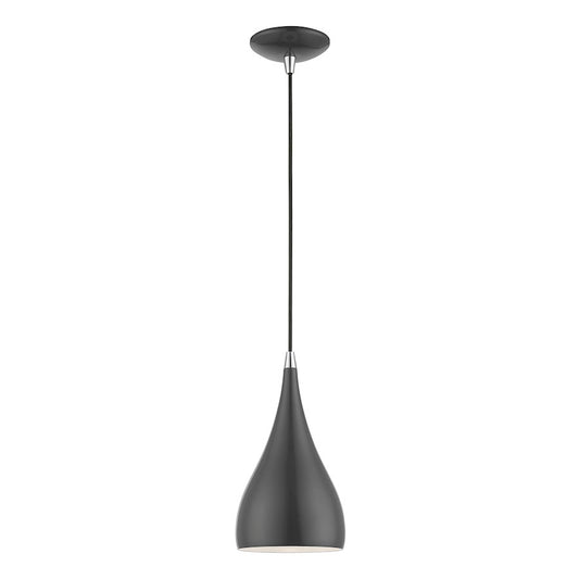 Livex Amador 1 Light Mini Pendant, Gray/Chrome/Gray Aluminum