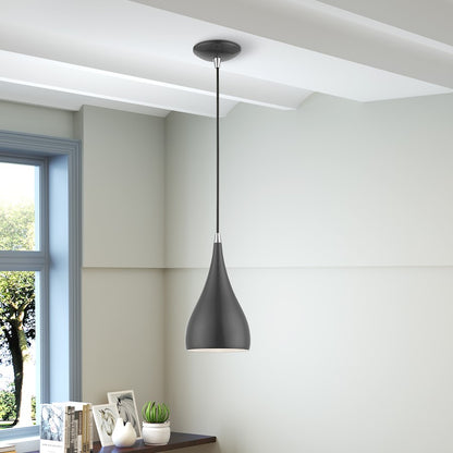 Livex Amador 1 Light Mini Pendant, Gray/Chrome/Gray Aluminum