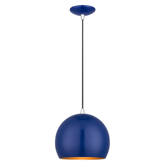 Livex Piedmont 1 Light Globe Pendant, Cobalt Blue/Chrome/Gold