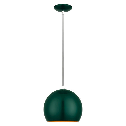 Livex Piedmont 1 Light Globe Pendant, Green/Chrome/Gold