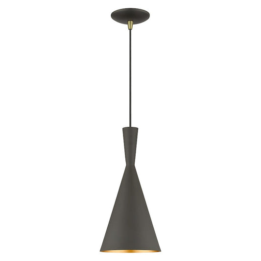 Livex Waldorf 1 Light Double Cone Pendant, BZ/Brass/BZ Aluminum/Gold