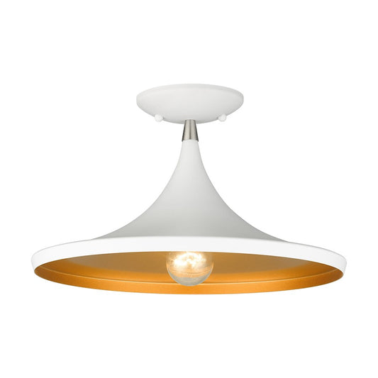 Livex Waldorf 1 Light Semi-Flush Mount, White/Nickel/Gold Inside