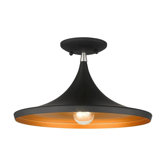 Livex Waldorf 1 Light Semi-Flush Mount, Black/Nickel/Gold Inside