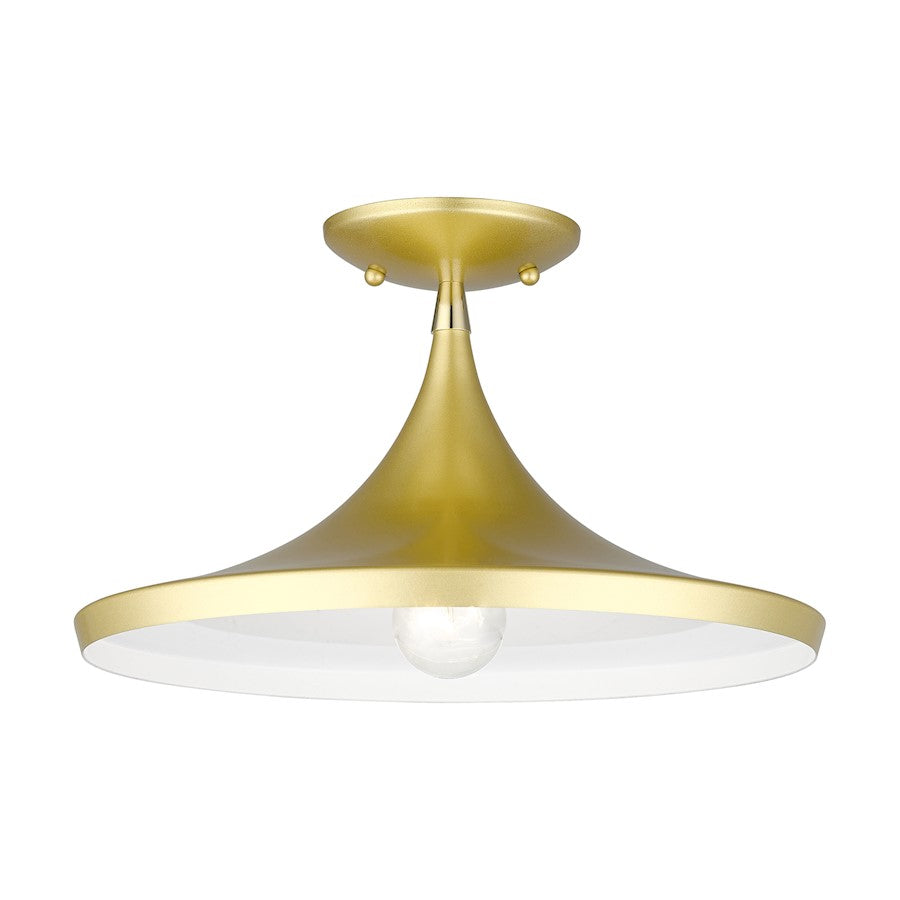 Livex Waldorf 1 Light Semi- Flush Mount, Gold/Brass/White Inside