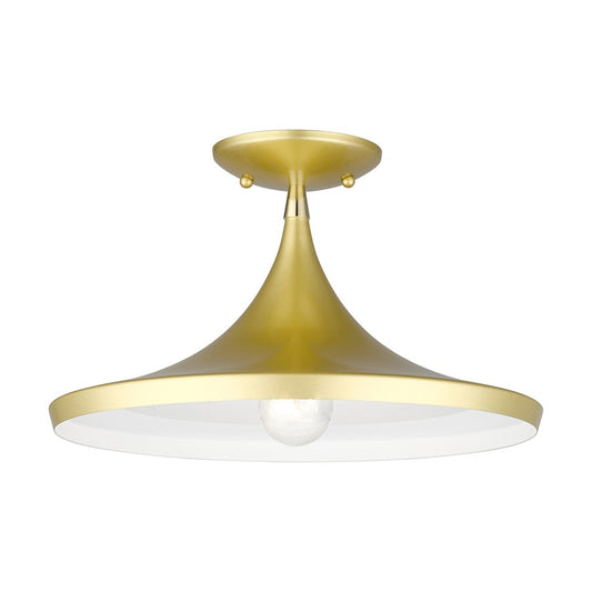 Livex Waldorf 1 Light Semi- Flush Mount, Gold/Brass/White Inside