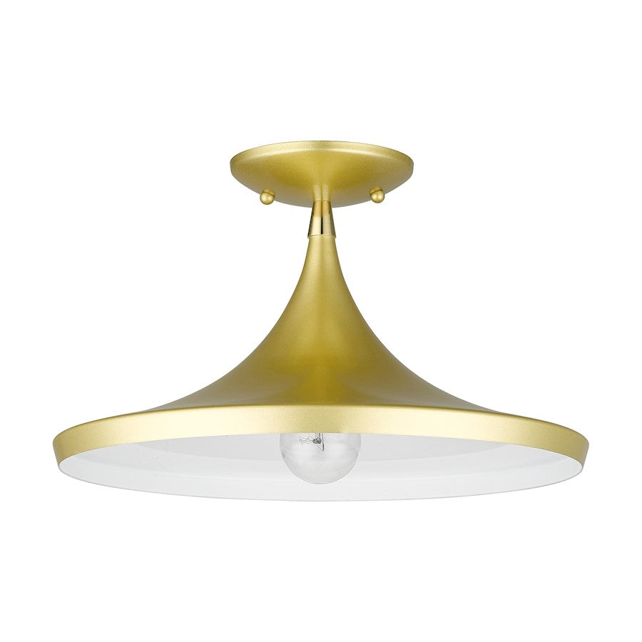 Livex Waldorf 1 Light Semi- Flush Mount, Gold/Brass/White Inside