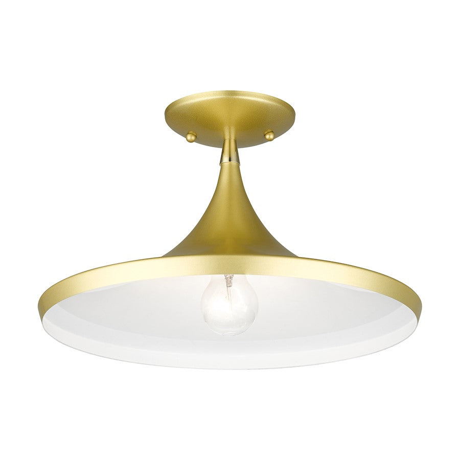 Livex Waldorf 1 Light Semi- Flush Mount, Gold/Brass/White Inside