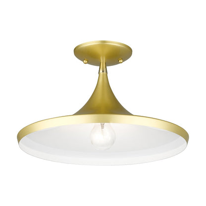 Livex Waldorf 1 Light Semi- Flush Mount, Gold/Brass/White Inside