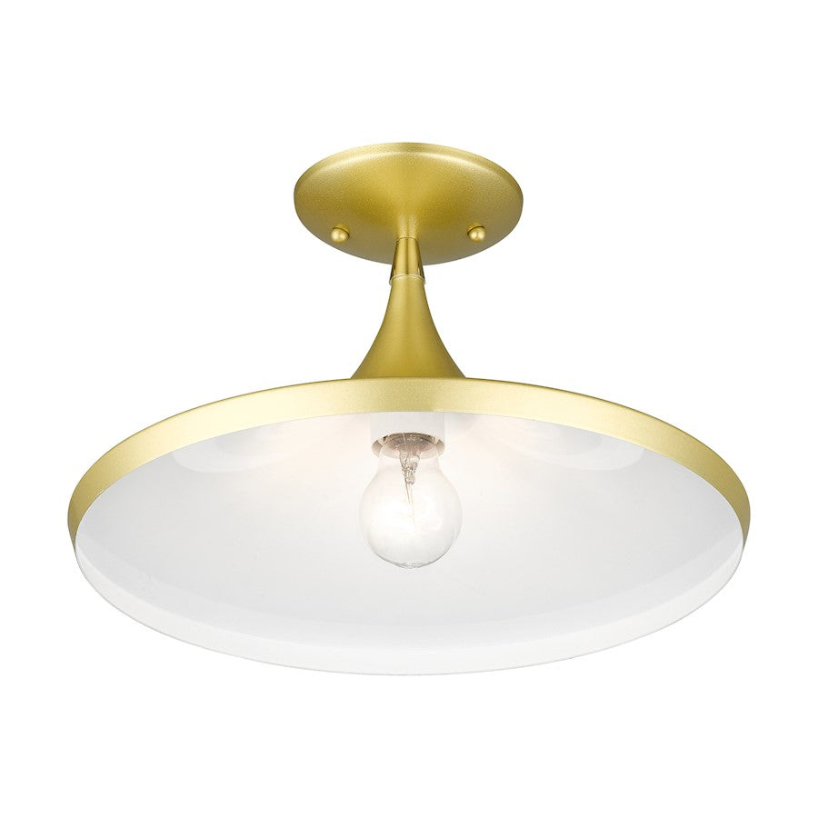Livex Waldorf 1 Light Semi- Flush Mount, Gold/Brass/White Inside
