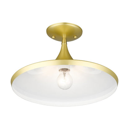 Livex Waldorf 1 Light Semi- Flush Mount, Gold/Brass/White Inside