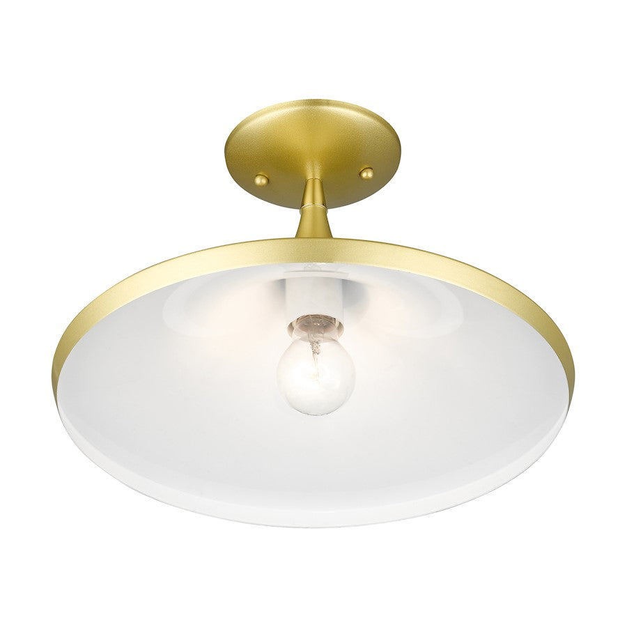 Livex Waldorf 1 Light Semi- Flush Mount, Gold/Brass/White Inside