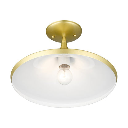 Livex Waldorf 1 Light Semi- Flush Mount, Gold/Brass/White Inside