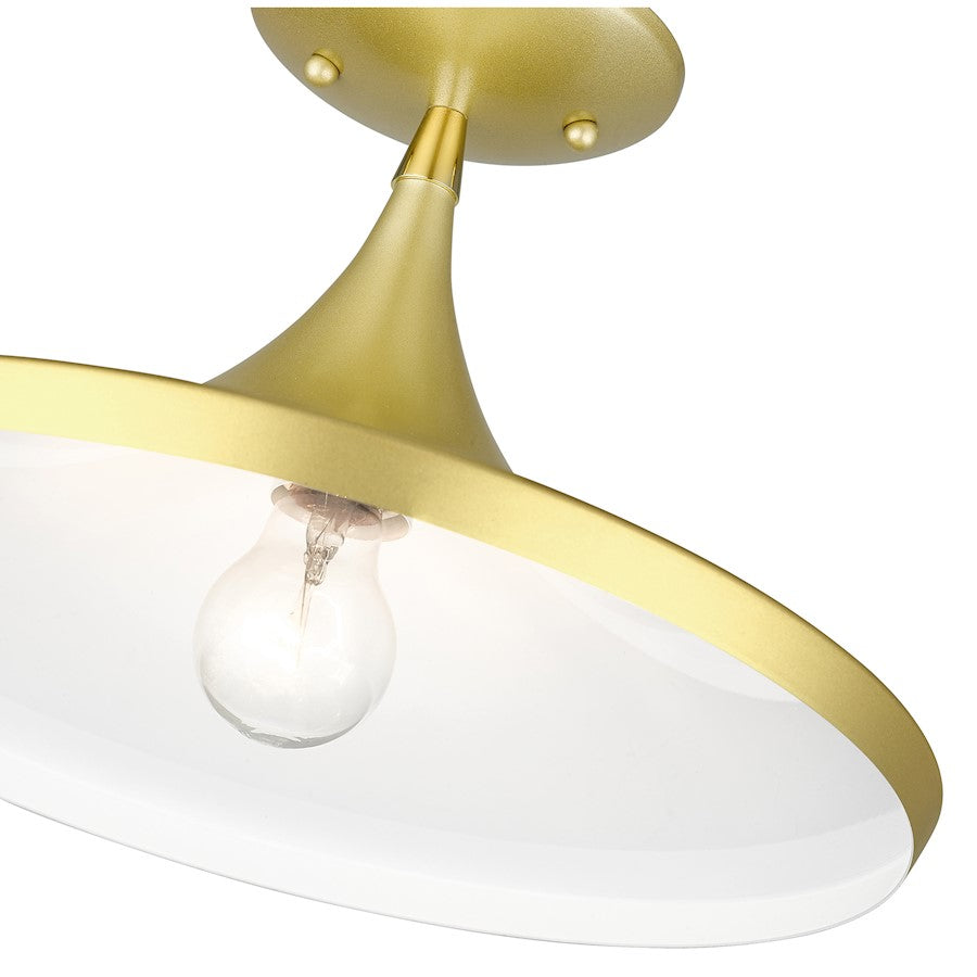 Livex Waldorf 1 Light Semi- Flush Mount, Gold/Brass/White Inside