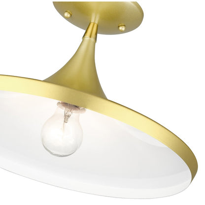Livex Waldorf 1 Light Semi- Flush Mount, Gold/Brass/White Inside