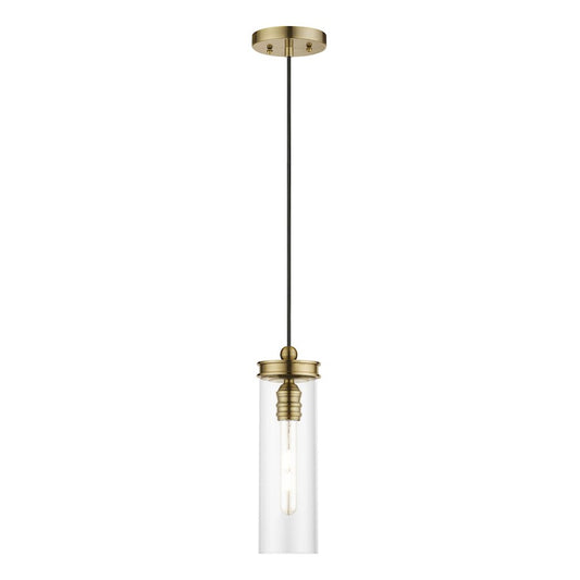 Livex Devoe 1 Light Mini Pendant, Antique Brass/Clear