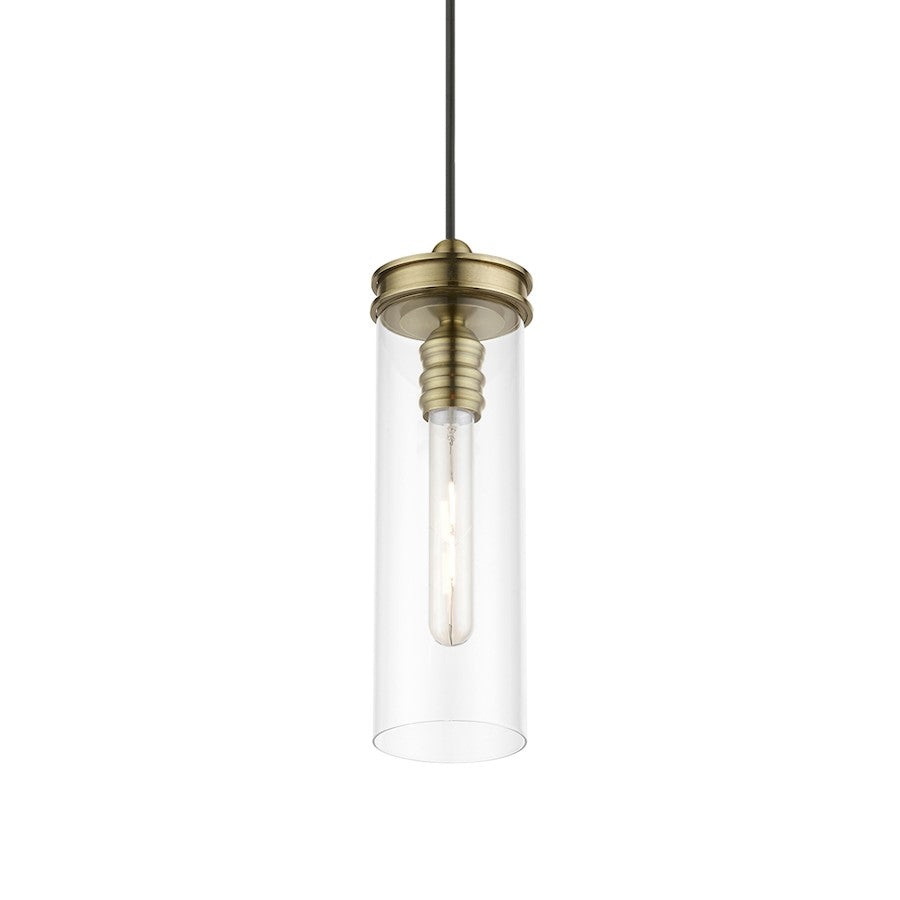 Livex Devoe 1 Light Mini Pendant, Antique Brass/Clear