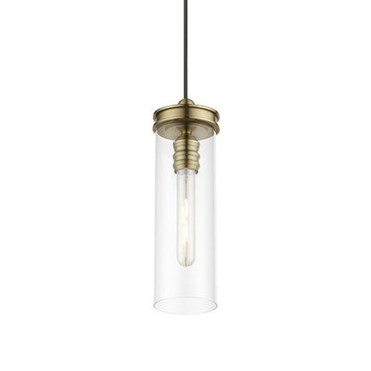 Livex Devoe 1 Light Mini Pendant, Antique Brass/Clear